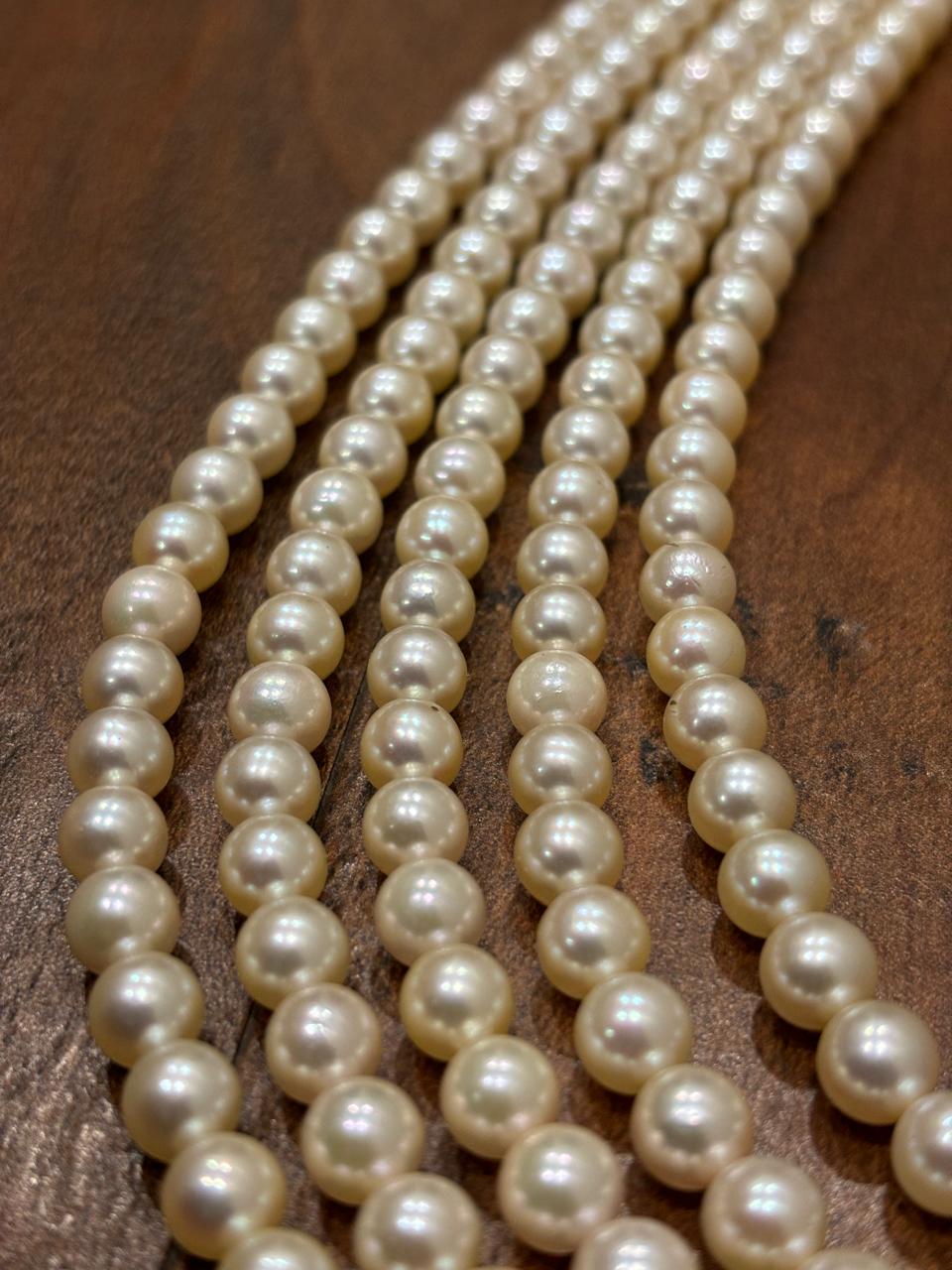 Genuine Fine Akoya Pearl Five Strands Necklace by Bhagyaratnam