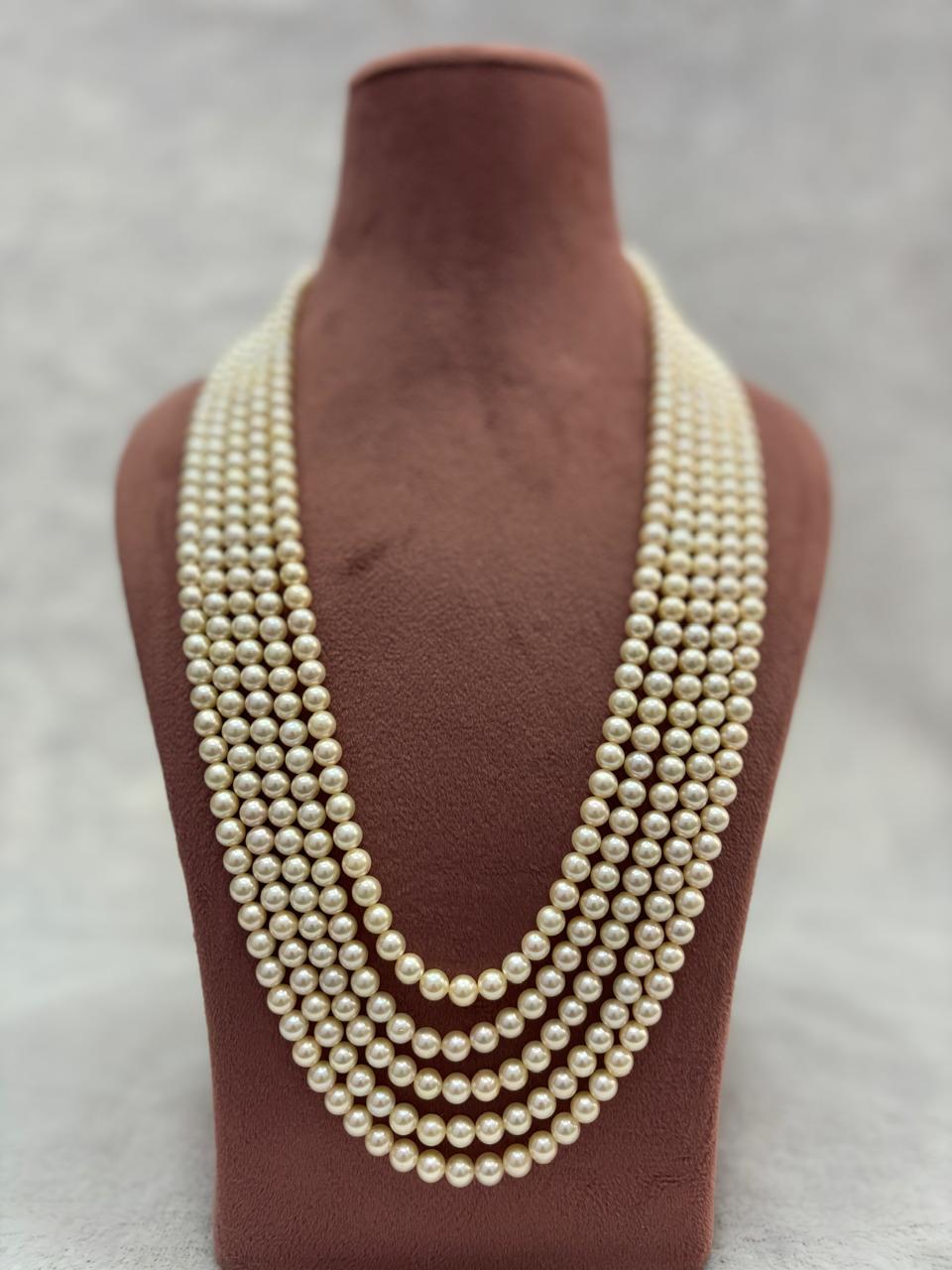 Genuine Fine Akoya Pearl Five Strands Necklace by Bhagyaratnam