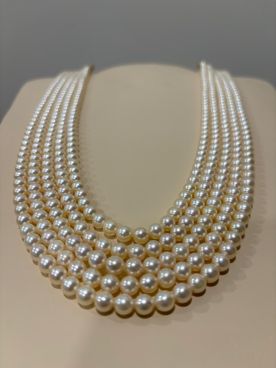 Genuine Fine Akoya Pearl Five Strands Necklace by Bhagyaratnam