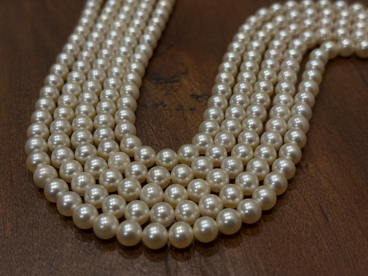 Genuine Fine Akoya Pearl Five Strands Necklace by Bhagyaratnam