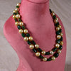 Fine Round Golden South Sea Pearl Two String Necklace with Far Zambian Emerald by Bhagyaratnam