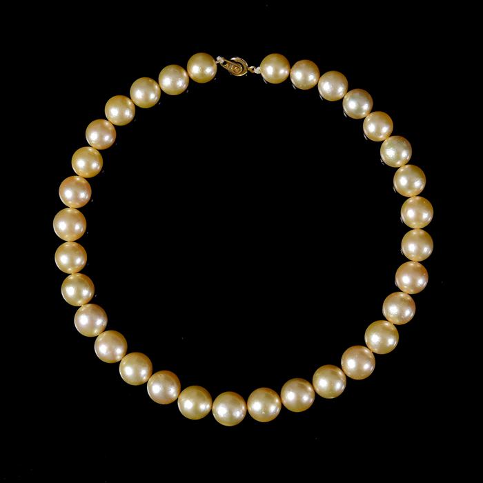 Golden South Sea Pearl Single String Necklace by Bhagyaratnam