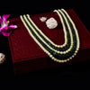 Multi String Akoya Pearl Necklace With Round Zambian Emerald Beads by Bhagyaratnam