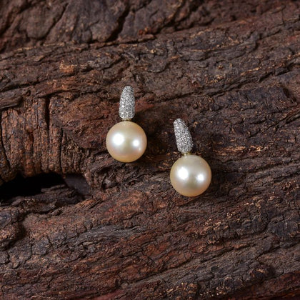 Natural Golden Color South Sea Pearl Earrings with Loop by Bhagyaratnam