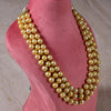 Natural Golden Color South Sea Pearl Three Strands Necklace with Natural Zambian emerald Beads by Bhagyaratnam