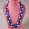 Natural Tanzanite Oval Beads With White South Sea Pearl Multi Ropes Necklace by Bhagyaratnam