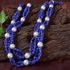 Natural Tanzanite Oval Beads With White South Sea Pearl Multi Ropes Necklace by Bhagyaratnam