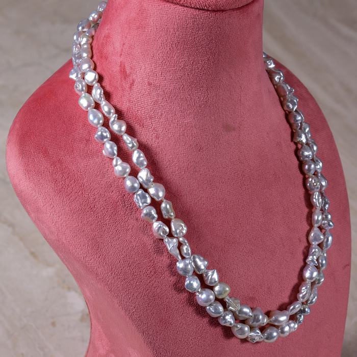 Saltwater Keshi Pearl Baroque Shape Two String Necklace by Bhagyaratnam