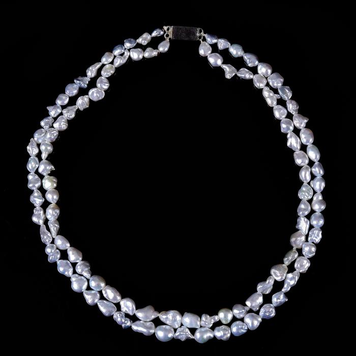 Saltwater Keshi Pearl Baroque Shape Two String Necklace by Bhagyaratnam